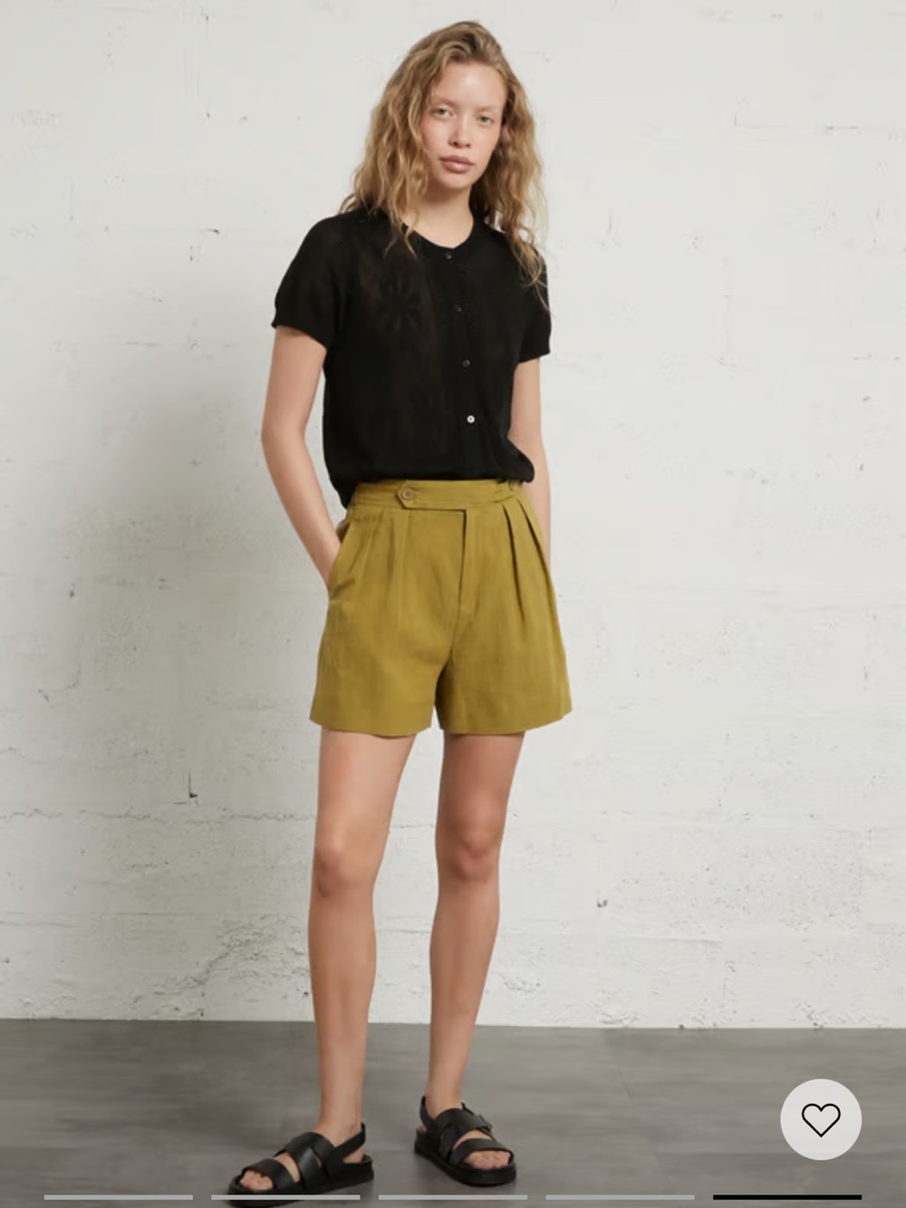 See You Soon | Olive Green Pleated Linen Blend Shorts - Picture 1 of 10